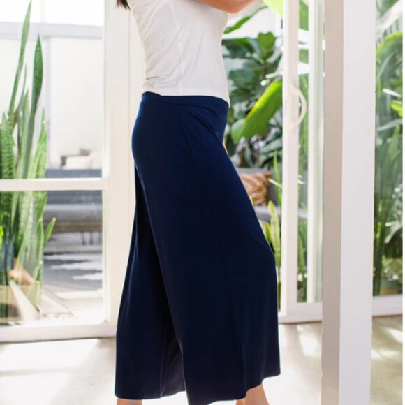 Yala Pants - Jaden Wide Leg Cropped Bamboo Pant Navy